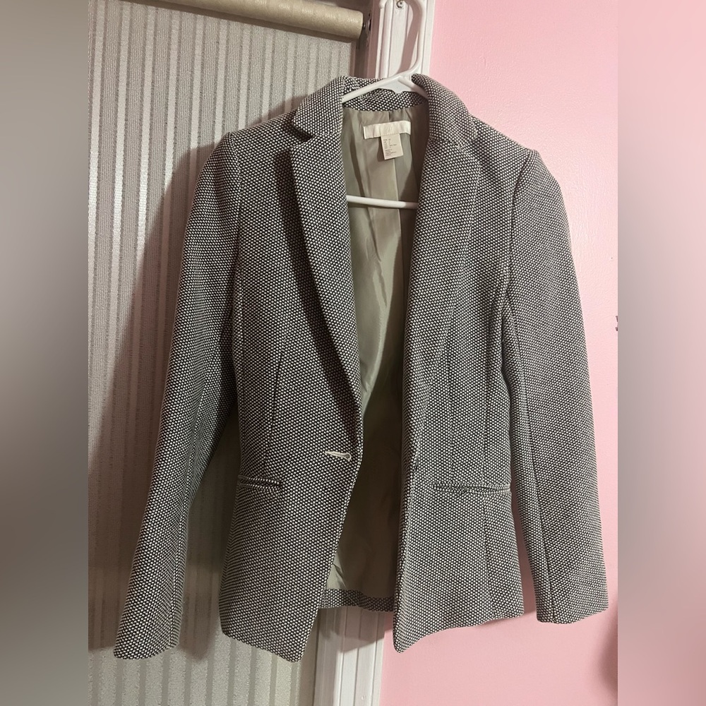 H&M Black and White Textured Blazer